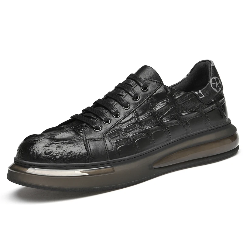 Handmade Genuine Leather Casual Shoes Men Luxury Design Sneakers Crocodi... - £75.09 GBP