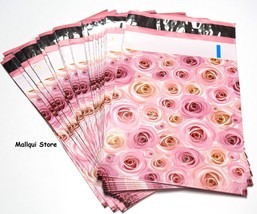 100 Pink Roses designer 9 x 12 Poly mailer bags plastic mailing envelopes - £16.72 GBP