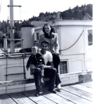 Family On Dock By Boat Mom Dad Son Original Found Photo Vintage Photograph - $10.00