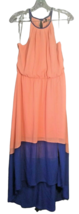 As U Wish High Low Maxi Lined Dress Coral &amp; Navy High Neck Women Size L - $15.84