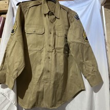 VTG 1960s US Army Dress Shirt Mens 16 1/2x32 Tan Khaki Long Sleeve Inter... - $49.49