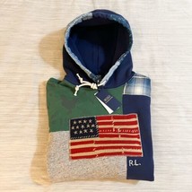 olo Ralph Lauren Patchwork pouch-pockets hoodie with American Flag sz M NWT - £232.56 GBP