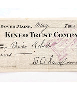 1915 Kineo Trust Company Bank Check E.A. Sampson Dover Maine Signed 7072... - $19.99
