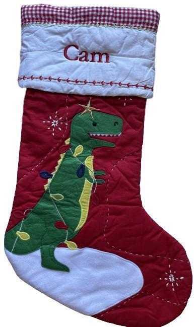 Primary image for Pottery Barn Kids Quilted Dinosaur Christmas Stocking Monogrammed CAM