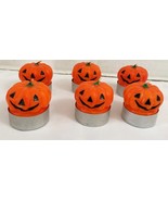 6 Mini Jack-O-Lantern Pumpkin Tea-Light Candles Halloween Decor - $10.77 CAD