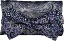Stacy Adams Men&#39;s Bow Tie Hanky Purple Silver Lavender Paisley Pattern 4.75&quot; - £17.08 GBP