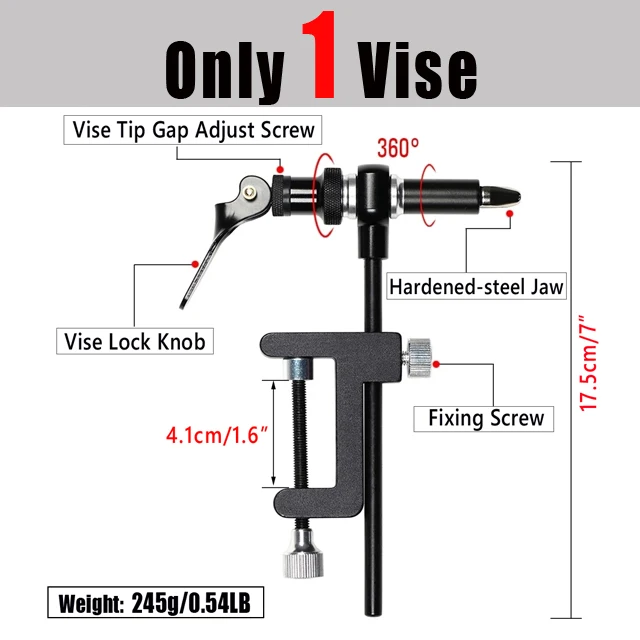 Bimoo Rotary Fly Tying Vise Tools C-clamp Tying Vise with Steel Hardened... - $28.16