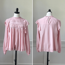 Grace + Karma Pink Babydoll Swing Long Sleeve Shirred Smocked Blouse M - $337.22 MXN