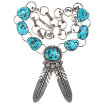 Virgil Yazzie Navajo sterling and turquoise feather pendant choker necklace - $450.45