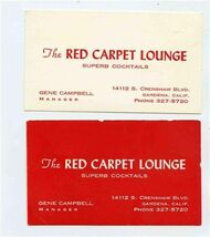2 The Red Carpet Lounge Superb Cocktails Cards Crenshaw Blvd Gardena Cal... - $15.84