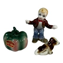 Vtg Peter Pumpkin Eater Bone Chine Figurine Nursery Rhyme Miniature Set Japan - £69.88 GBP