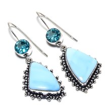 Owyhee Opal And Blue Topaz Ethnic Gemstone Handmade Jewelry Earring 2.09&quot;  - £9.26 GBP