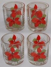 Set (4) Block POINSETTIA PATTERN 8 oz HI BALL GLASSES - $19.79