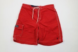 Vintage Ralph Lauren Mens Medium Spell Out Box Logo Lined Shorts Swim Trunks Red - $39.55