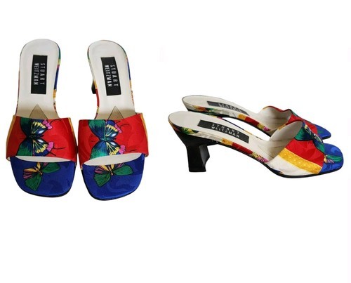 Stuart Weitzman Butterfly Papillon Satin Slide Sandal Kitten Heels Squar... - $84.15