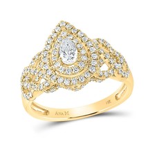 Pear Shape Diamond Halo Engagement Ring 14K Yellow Gold 1cttw - £1,568.18 GBP