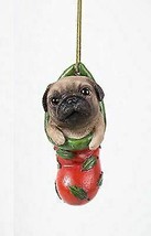 Christmas Pug Puppy Dog In Red Holly Sock Christmas Tree Small Hanging O... - $13.99