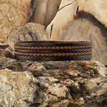 Cuff Bracelet Brown Snap On Leatherette Triangle Stitch Wristband Jewelry 8.5 in image 3