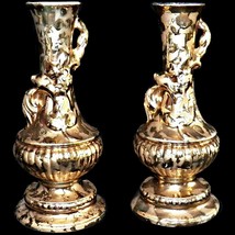 Pair Cameron Mid Century Hollywood Regency Glam 24K USA Weeping Gold Bud Vases - £79.92 GBP