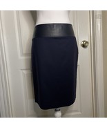 St. John Pencil Skirt Women’s Sz 8 Navy Blue With Leather Trim Classic - $49.99