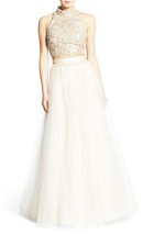 Terani Couture Embellished Top &amp; Tulle Skirt Two-Piece Ballgown SZ 4  Ivory - £177.79 GBP