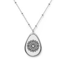 Black Heart Mandala ~ Oval Pendant Necklace 20&quot; Silver Chain Jewelry - $24.18