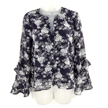 1. STATE Ruffle Sleeve Blouse Deep Purple Floral Keyhole Top Size XS - £17.11 GBP