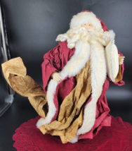 Santa Christmas Tree Topper 14&quot;, Red / Gold with Fur Crepe Paper Robe Vintage - £10.42 GBP