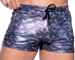 Shimmer Camouflage Shorts Zipper Pockets Drawstring Elastic Black Gray 6526 - £30.92 GBP