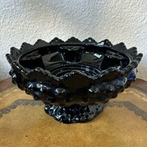 VTG Fenton Glass Candle Holder Footed Bowl Black Hobnail &amp; Sawtooth - $32.66