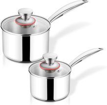 1Qt &amp; 2 Qt Saucepan with Lid, Stainless Steel Tri-Ply Small Cooking Pot Milk Pas - £38.35 GBP