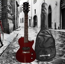 fishbone LP Jr. Red 32.5&quot; 3/4 Size Electric Guitar+Gig Bag,Cable,Strap Travel - £94.44 GBP