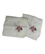 Petit Point Cross Stitch Pink Rose Monogram M WHITE Handkerchief Lot 2 V... - $32.70