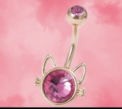 Pink and gold cat belly bar Silver Belly - Body Piercing Jewellery - £8.55 GBP