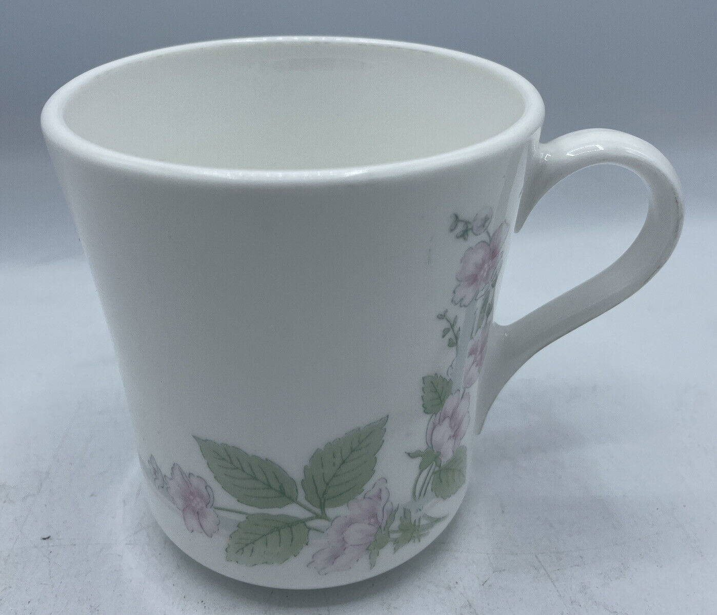 Vintage Corelle VERANDA Coffee Mug Cup Tea Pink Flowers Green Leaves 3 1/2&quot; - $3.95