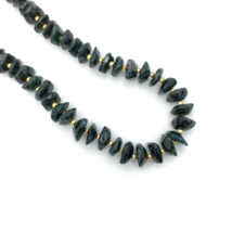 MOSS AGATE nugget vintage necklace - polished green stone brass beads chunky 24&quot; - £18.38 GBP