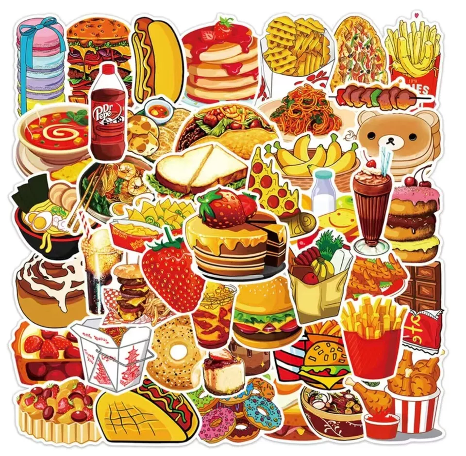 Food Stickers Junk Favorites Fried Tasty Vinyl Decal Phone Laptop Luggag... - $22.99