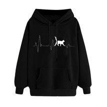 Korean Style Oversized Hoodie For Women Kawaii Harajuku Cat And Heartbeat Print  - $60.38