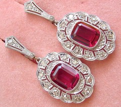 Antique Art Deco .95ctw Diamond 5.6ct Syn. Ruby Platinum Cocktail Earrings 1930 - £1,606.88 GBP