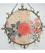 Brass Framed Glass Wall Decor Romantic Postcard Stamp Flowers Beads Fleu... - £14.78 GBP