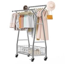 Clothes Rack, Rolling Clothing Garment Rack with 2 Hanging Rods and Stor... - $104.79