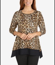 Ruby Rd. Women&#39;s Cheetah Print Hacci Handkerchief Blouse L NWT - £20.58 GBP