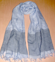 Sferra Oversized Scarf Blue 2-Tone Silk Blend Lightweight Weave 29x86" I... - $48.90