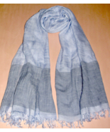 Sferra Oversized Scarf Blue 2-Tone Silk Blend Lightweight Weave 29x86" I... - $48.90