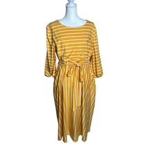 Chic Soul Striped Midi Dress Tie Waist 3/4 Sleeve Casual Yellow White Si... - $19.99