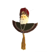 Santa King Christmas Ornament Velvet Hat and Coat Vintage Embellished - $20.56