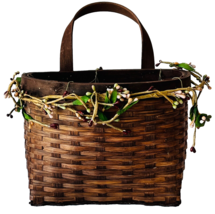 Rattan Wall Basket Decorated with Faux Buds &amp; Branches with Handle 10.5&quot; Tall B - £15.42 GBP