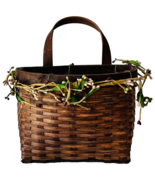 Rattan Wall Basket Decorated with Faux Buds &amp; Branches with Handle 10.5&quot;... - £15.12 GBP