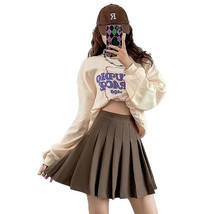 Pleated Mini Skirt High Waist A Line Casual Skirt Women Solid Polyester ... - $25.95