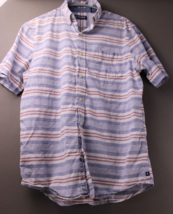 Chaps Blue Rose stripe Short Sleeve Button Down Mens Shirt SZ M    714 - £5.88 GBP